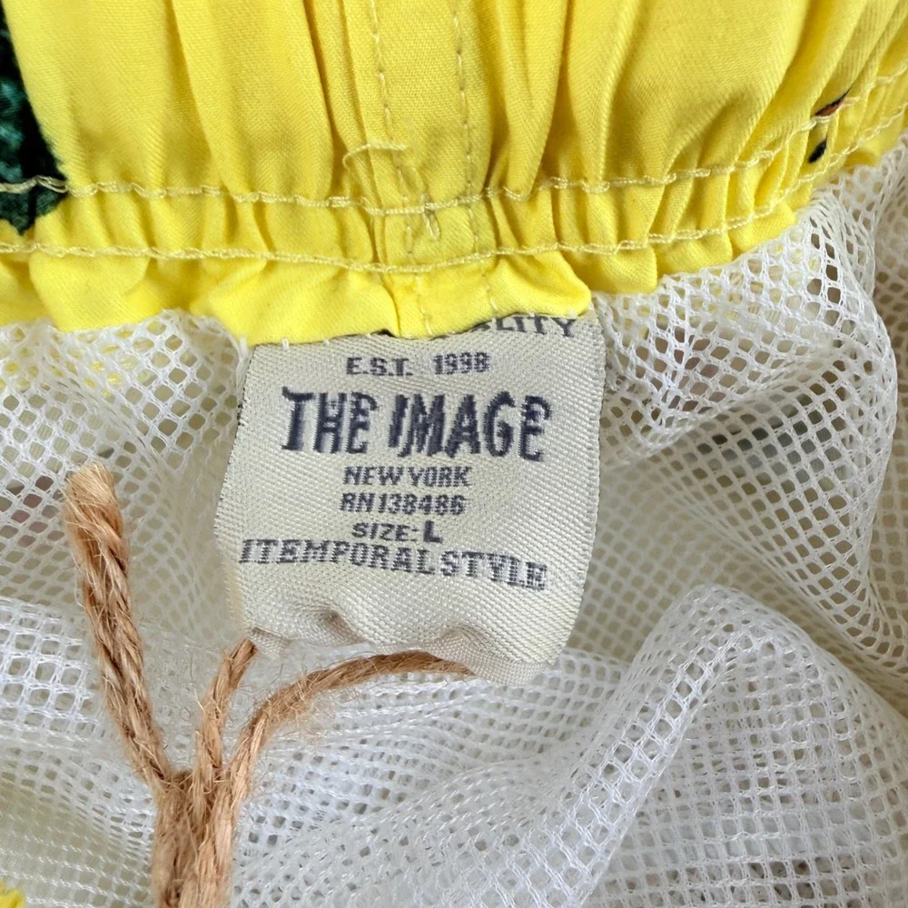 The‎ Image Men's Large Yellow Tropical Parrot Pineapple Swim Trunks Cargo Shorts
